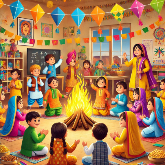 Preschool children dancing in traditional attire during Lohri celebrations